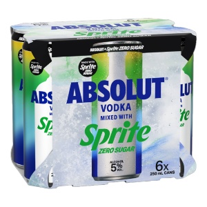 Picture of Absolut Vodka & Sprite Zero 5% 6pack Cans 250ml