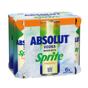 Picture of Absolut Vodka & Sprite Pineapple 5% 6pack Cans 250ml